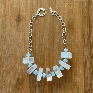 *sold*  Rock quartz, aquamarine and sterling silver necklace